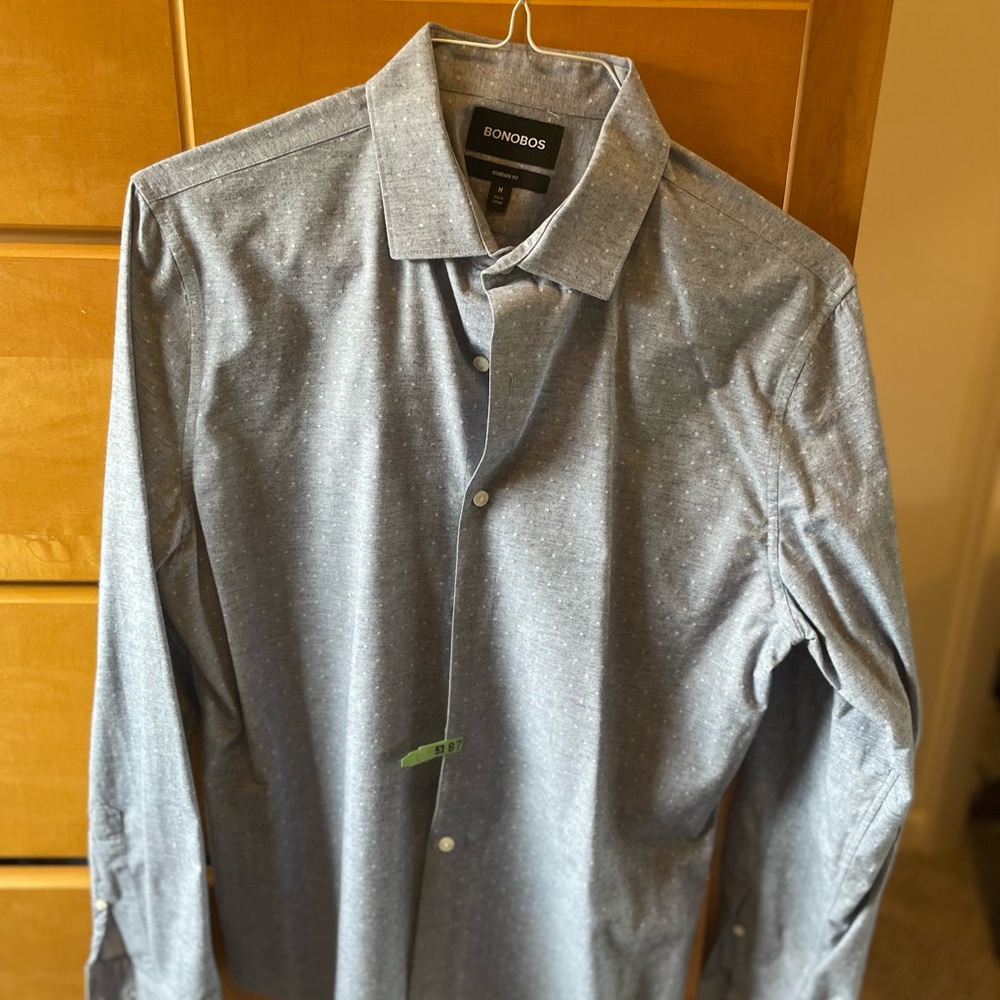 Bonobos, Carbon Blue Dot, Chambray, Size M: Shirt Fit: Standard